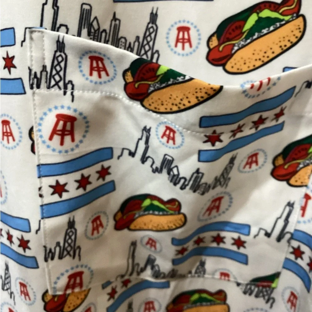 Barstool Sports White Graphic Hot Dogs Chicago Skyline Men's Shirt - Picture 3 of 6